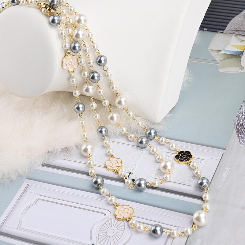Long Necklace Female Korean Version Multi-layer Rose Drop Glaze Petal Hanging Chain Personalized Decorative Pendant Autumn and Winter Sweater Chain