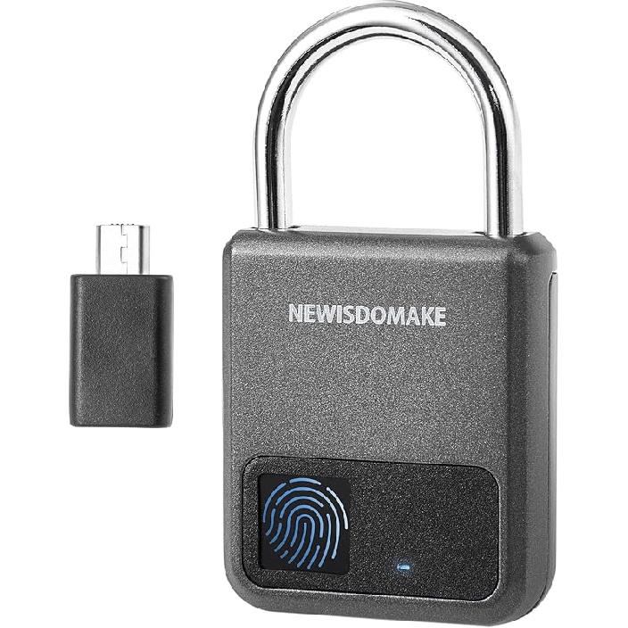 Замок с отпечатком пальца, Умный замок с поддержкой USB-зарядки, Замок по отпечатку пальца, Биометрический замок, Подходит для багажа, Книжного шкафа, Чемодана, Рюкзака, серый
