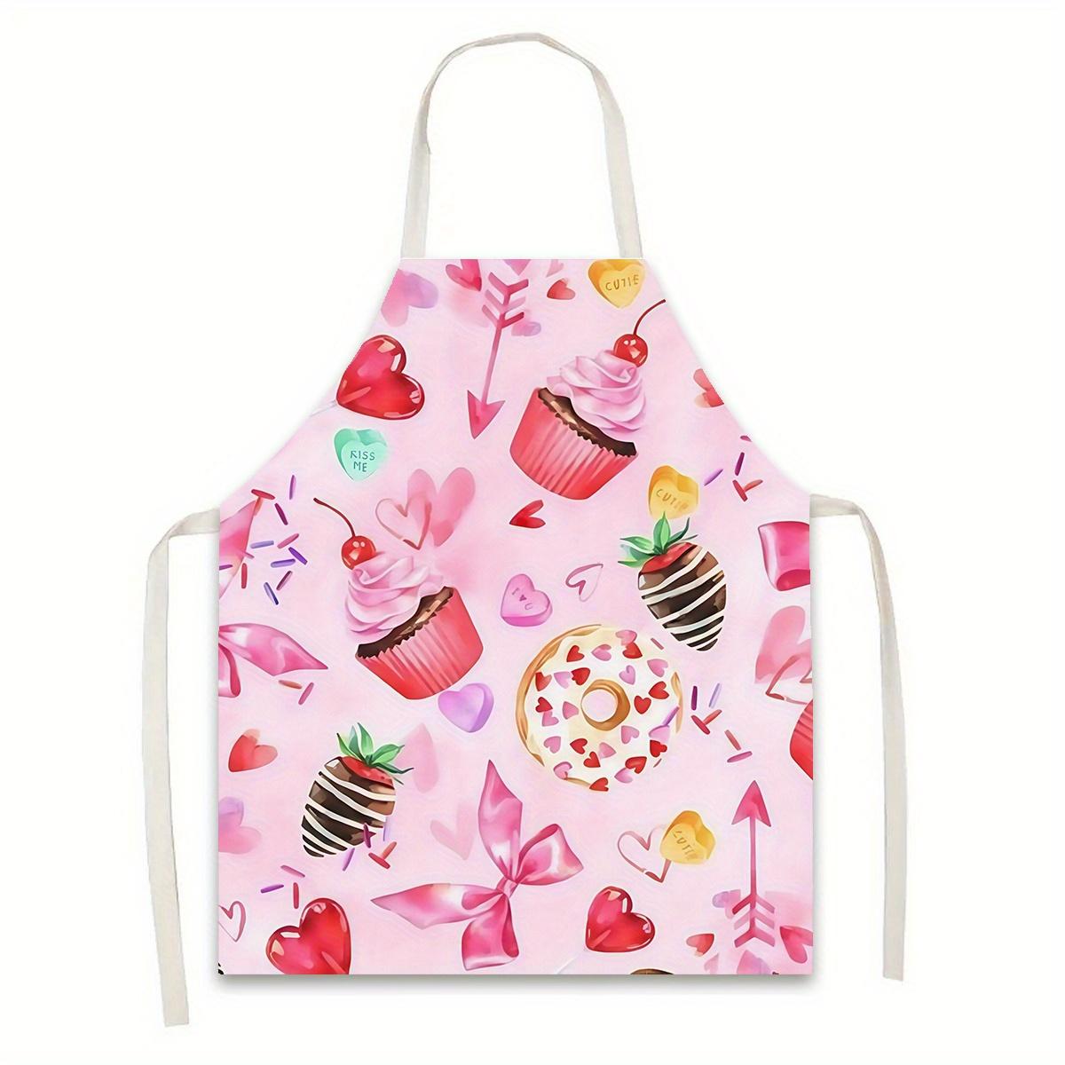 

Charming Pink Apron with Cupcakes, Donuts & Hearts in Various Sizes for Kitchen Cooking and Valentine s Day Gifts 38X47cm