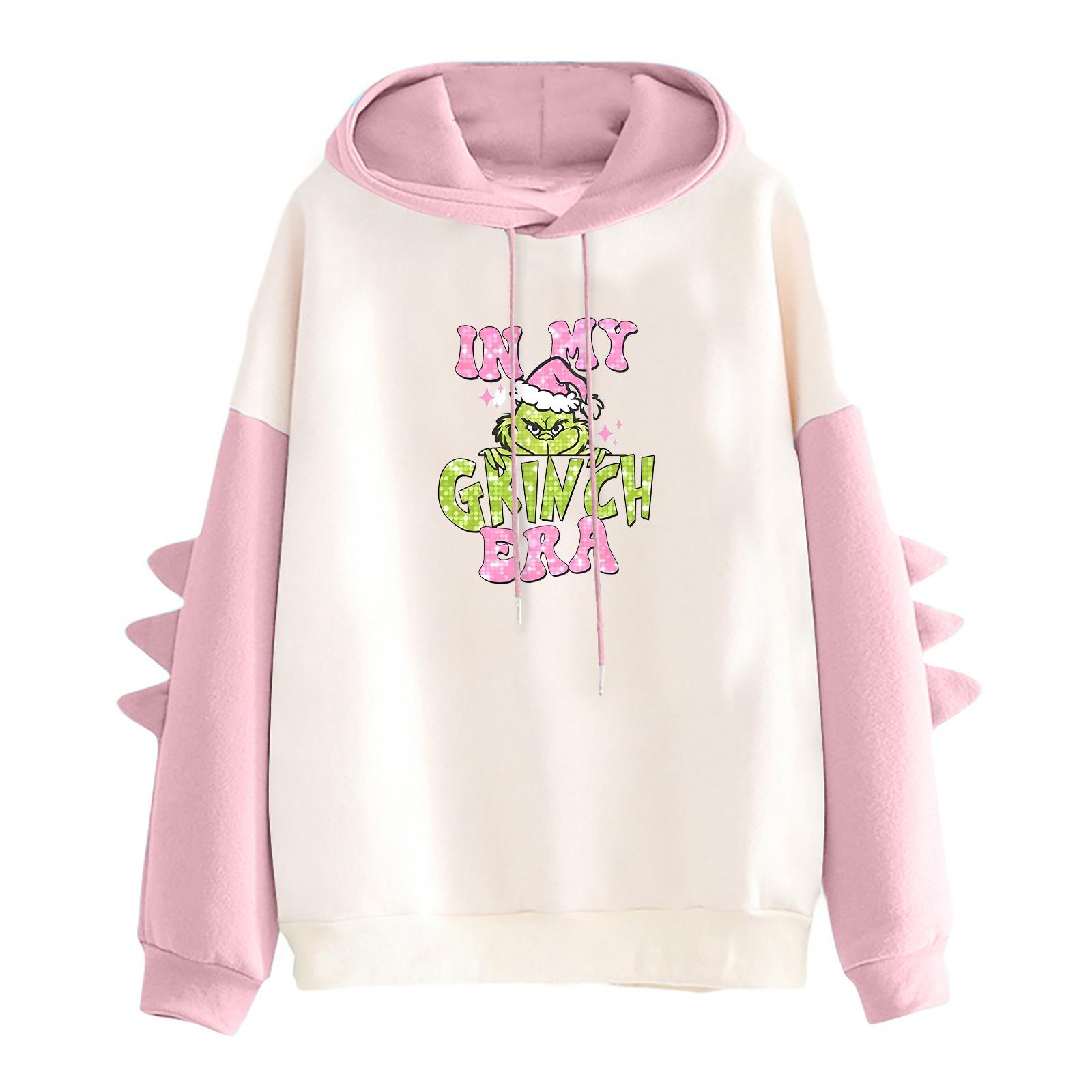 

Women s Christmas Printed Contrasting Dinosaur Loose Casual Hoodie XXL