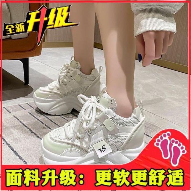 European Station 10 Height Increase Little White Shoes Women's Super Fire Spring and Autumn New Mesh Versatile Lace-Up Casual Shoes