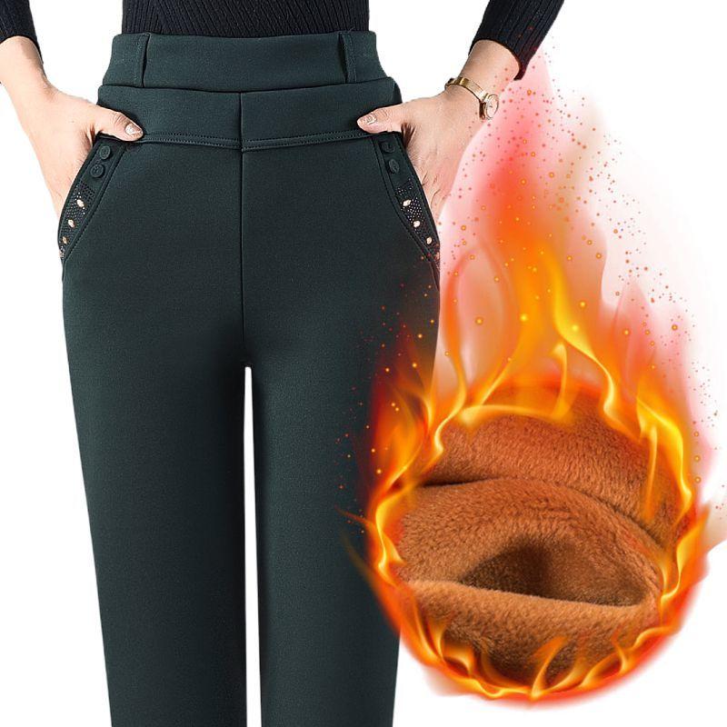 Women's Autumn and Winter New Patchwork Button Pocket Lace Solid High Waisted Fashion Commuting Loose Straight Leg Pants