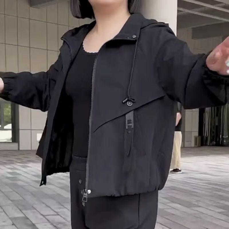 

Стильный тренч с капюшоном 2025 - Модная куртка свободного кроя для мам, идеально подходит для весны и осени 2XL 135-150 cm