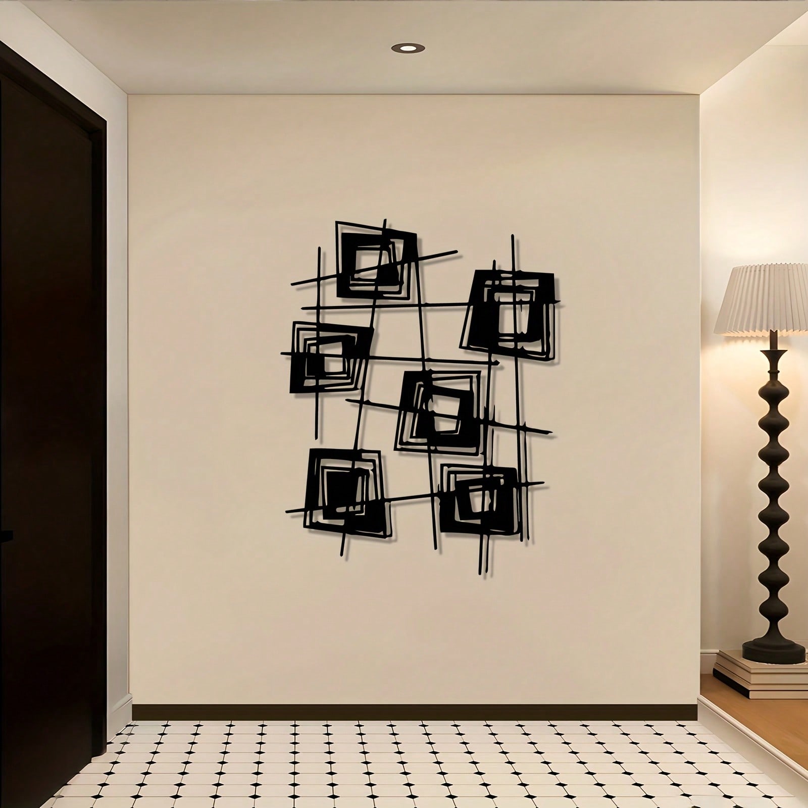 Черно-белое абстрактное геометрическое металлическое настенное искусство Минималистичный декор для гостиной спальни