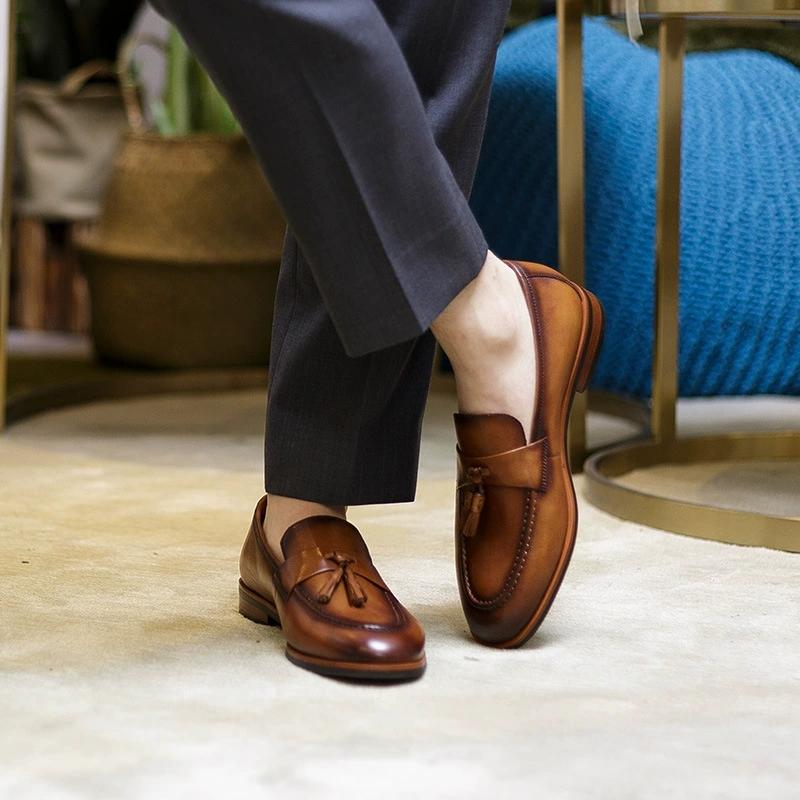 Fashion High-end Quality Retro Men's Shoes Fashion Casual Leather Shoes Head Cowhide Tassel Loafers Men Moccasins Italian Large Size 46