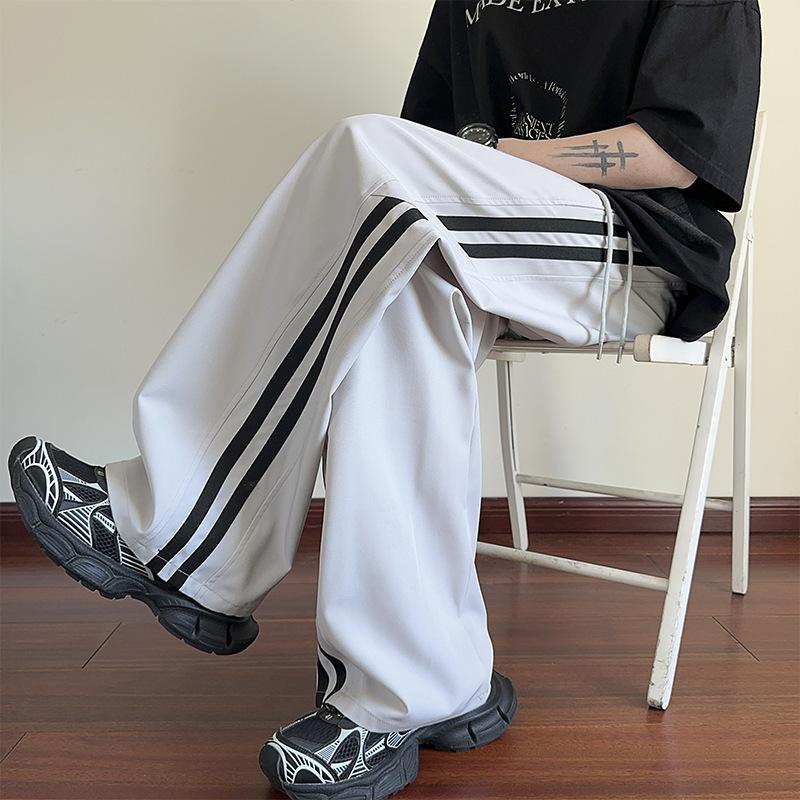 Striped Ice Silk Pants Men's Summer Thin Cool Quick-drying Casual Trousers Loose Student Straight Pants