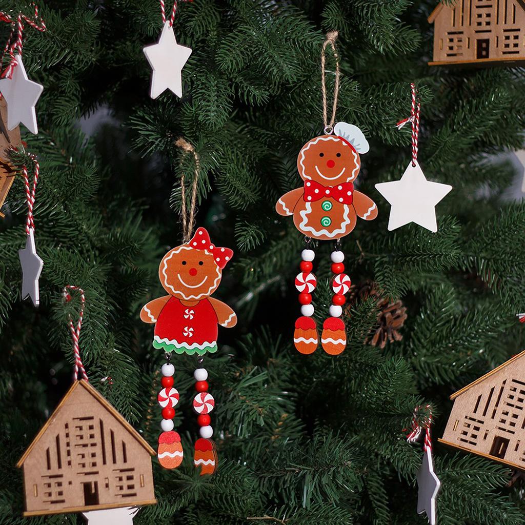 4pcs Wooden Couple Long Legs Gingerbread Man Small Pendant Christmas Tree Ornament  Xmas Decorations
