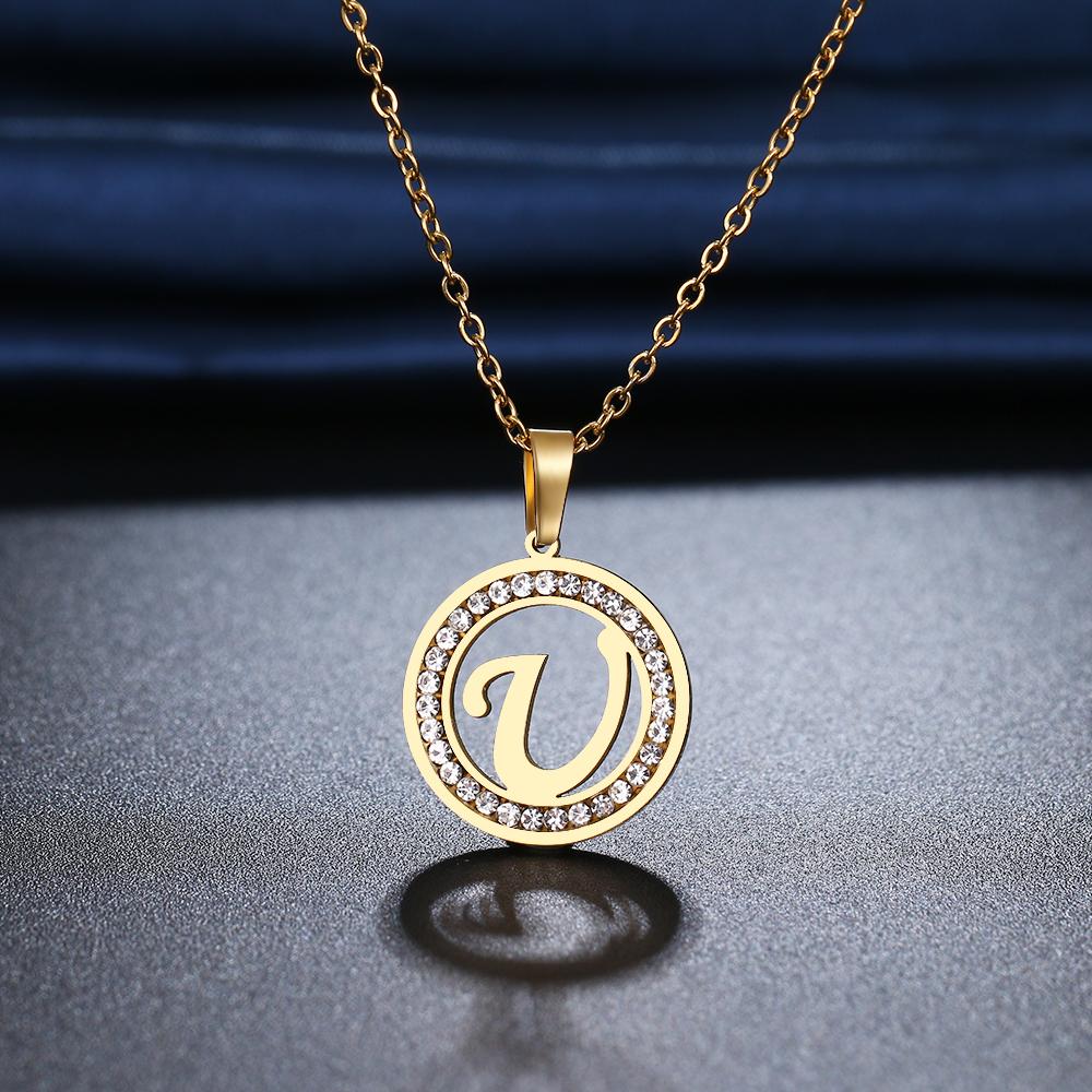 316L Stainless Steel 26 Letters A-Z Necklace NEW Crystal Rhinestone Necklaces for Women Wedding Valentine's Day Gifts