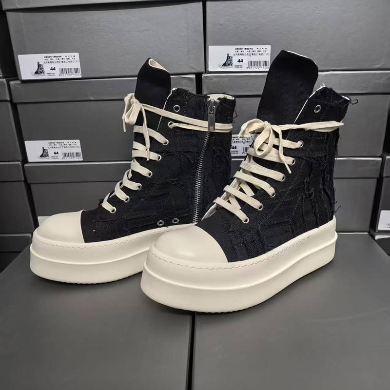 

European&american Canvas High Top Sneakers Shoes Height Increade Thick Bottom Round Toe Tassels Casual Short Boots Couple Shoes 48 чорний