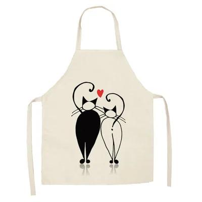 1Pcs Apron Cotton Linen Cooking Cute Cat Printed Home Sleeveless Aprons Men Women Baking Accessories Household Kitchen Supplies