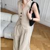 Trendiges ärmelloses Weste & Hose mit weitem Bein Set - Damen Sommer Koreanischer Stil