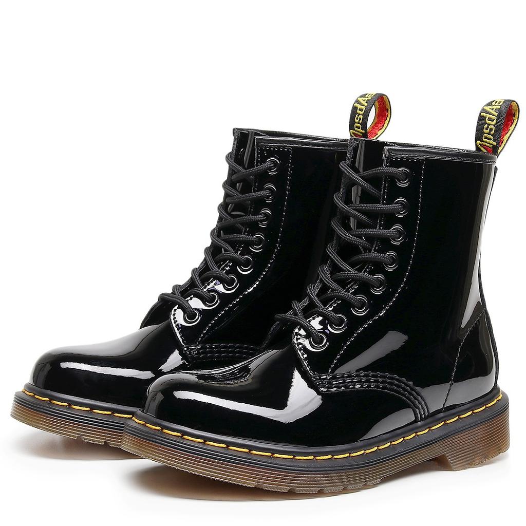 New Mirror Boots Women's Patent Leather British Style Short Boots Men's Genuine Leather Motorcycle Shoes Large Size