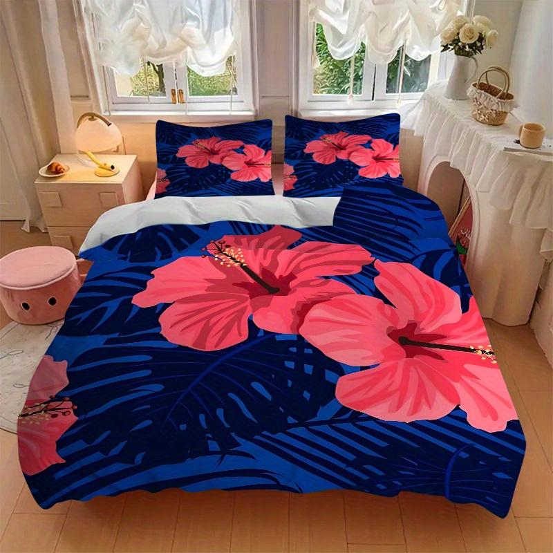 3pcs Tropical Flowers Bedding Set, Breathable and Soft, Suitable for All Seasons, Ideal for Home Use, Suitable for Bedroom Decor 21178