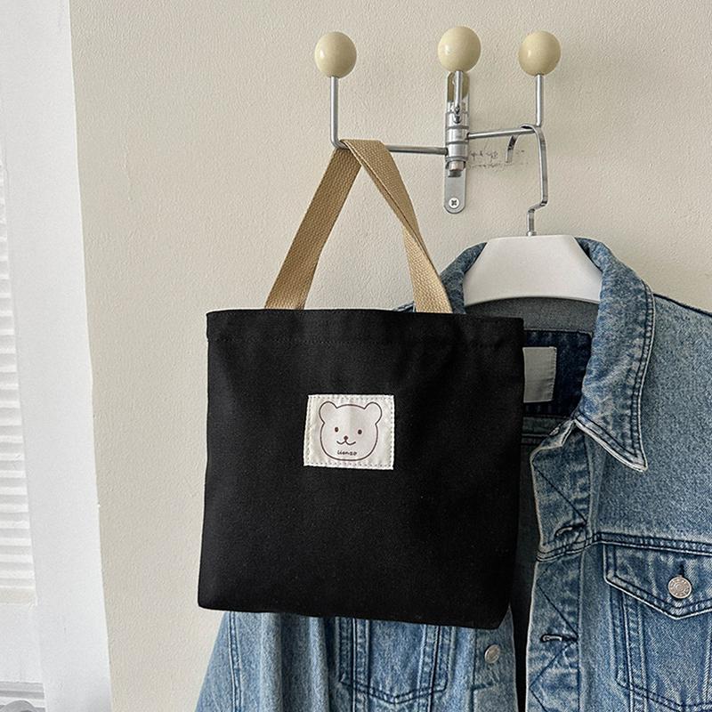 

Маленькая холщовая женская сумка-тоут для продуктов, японский медведь, ручная сумка для ланча, корейская холщовая сумка, сумки, хлопковая ткань, для пикника, путешествий, бенто чёрный