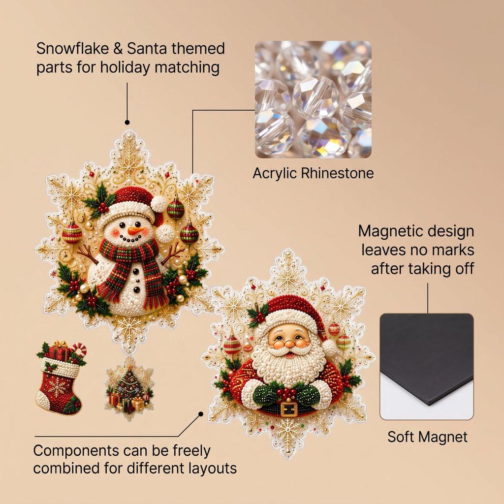 DIY Snowflake Santa Diamond Magnet Set - Festive Refrigerator Decoration