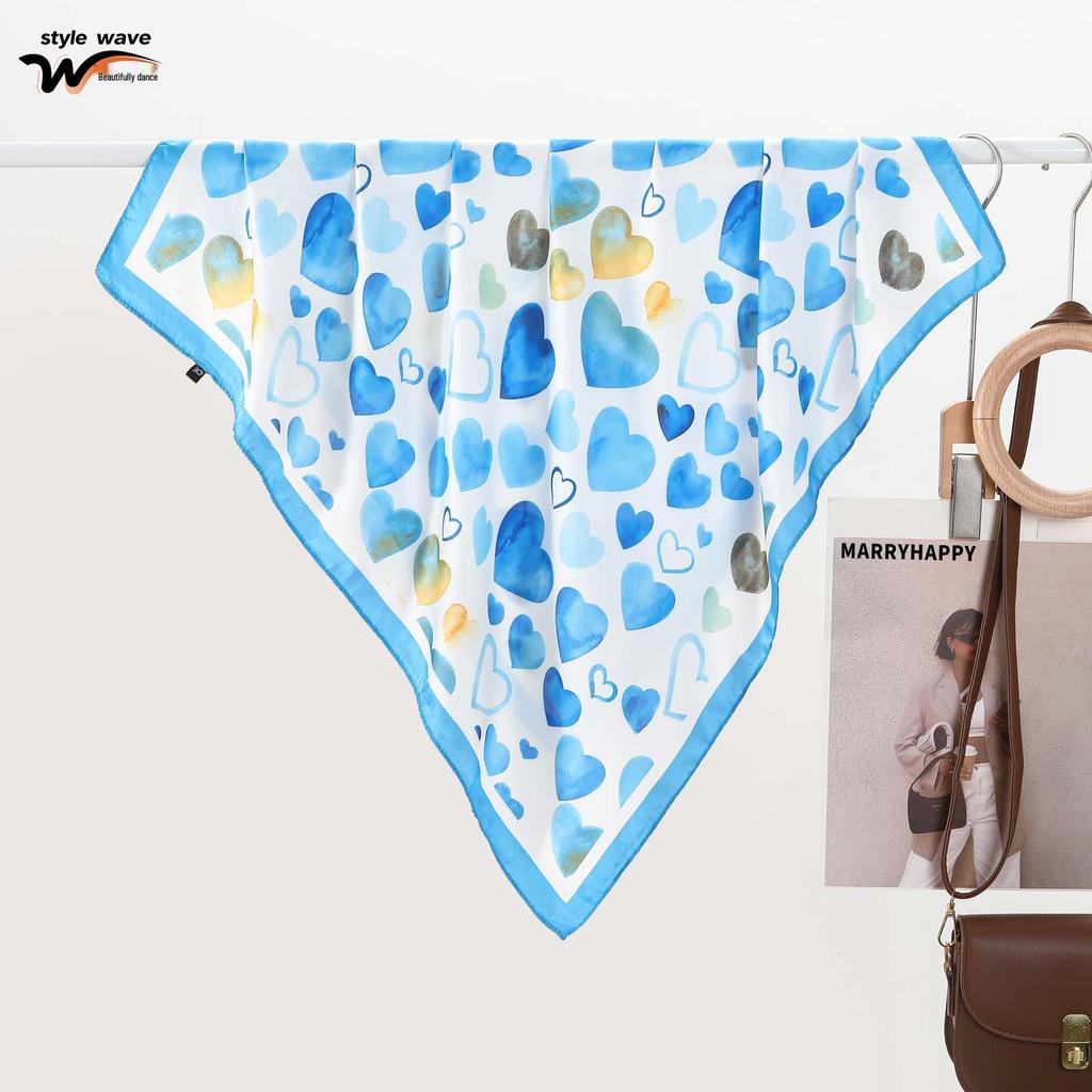 Korean Style Fashion: Colorful Heart Print Imitation Silk Neck Scarf