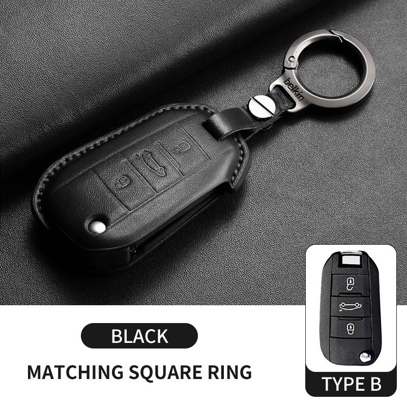 Car Key Case Cover For Peugeot 208 2008 308 3008 508 408 Citroen C3 C4 C5 C6 C8 Leather Car Key Protected Replace Shell Keychain