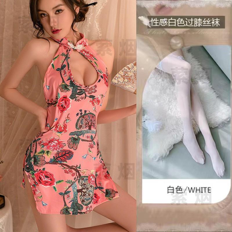 Sex underwear retro cheongsam large size sexy set floral deep V dew cheongsam passion set