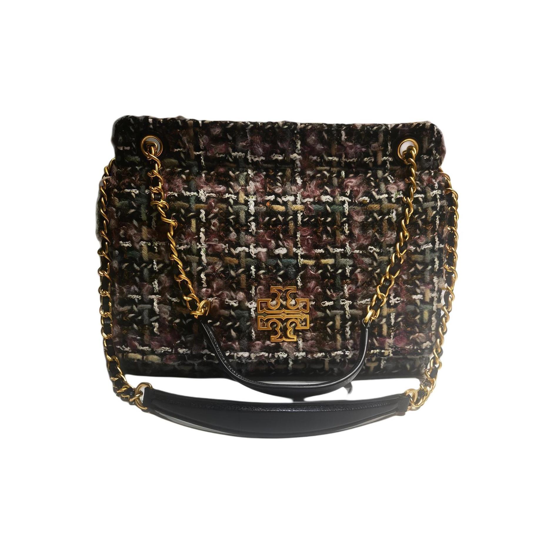 

Tory Burch Britten Metal Logo Chain Shoulder Strap Wool Blend Leather Crossbody Bag Women Bags Black Multicolor 86068-496 Basic Set (Bag+Dust Bag)