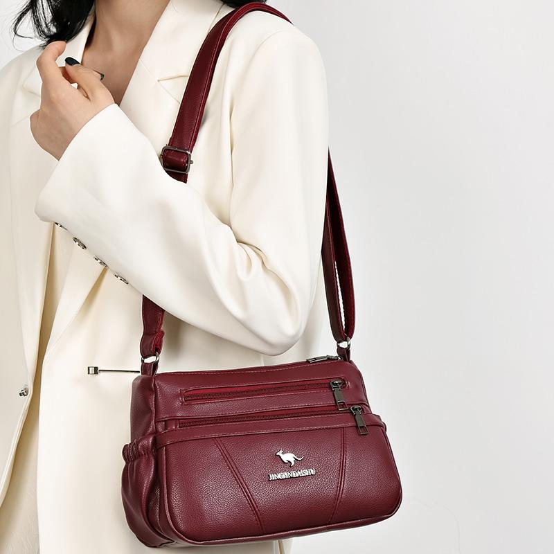 Borsa da donna in morbida pelle, grande capacità, borsa per mamma di mezza età, borsa a tracolla multistrato, borsa per cellulare, piccola borsa quadrata