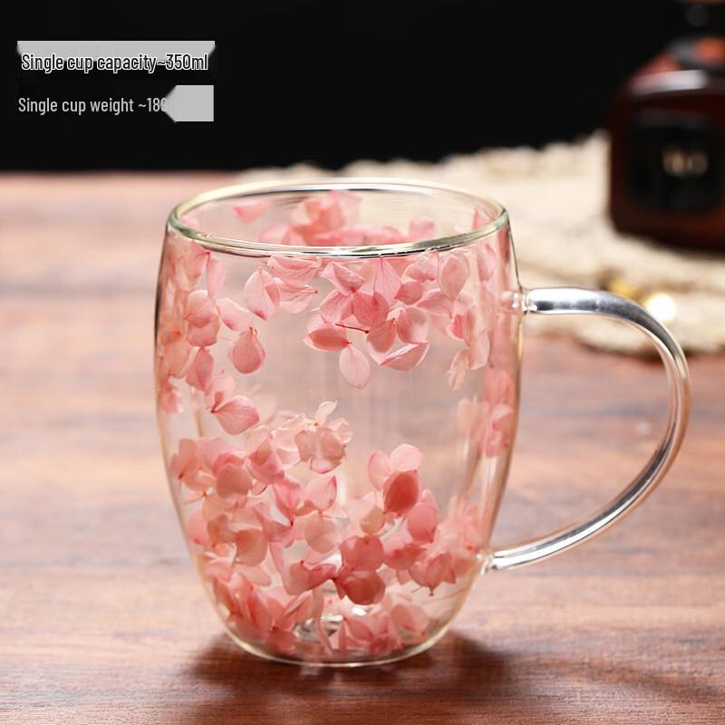 Shangqi Creative Real Flower Double-Layer Glass Cup