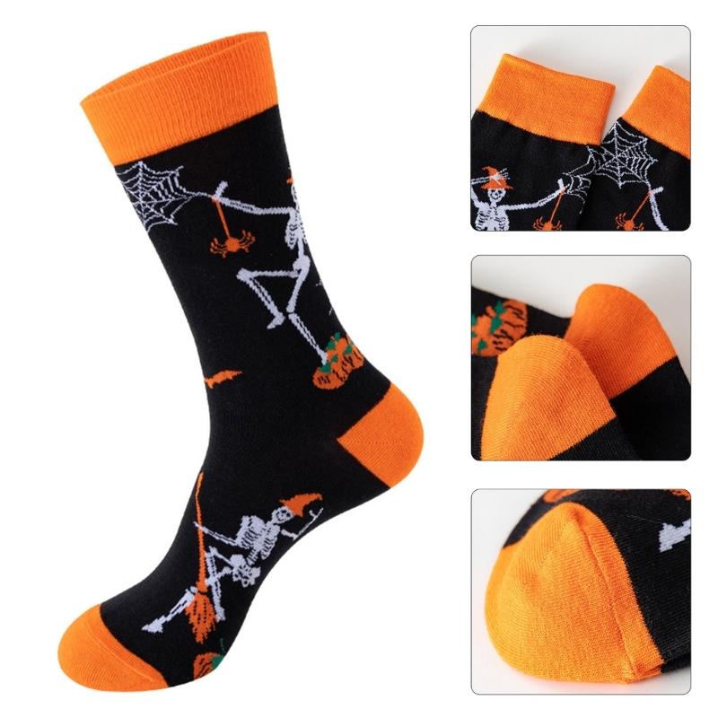 Halloween Socks with Scary Skulls, Vampire Teeth, and Pumpkin Faces Charm Designing Woman Man Autumn Winter Socks