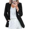 Casaco de Fato Feminino Lapela Manga Comprida Fecho de Botão Único Jaqueta de Fato com Bolsos com Aba Cor Sólida Slim Fit Roupa Exterior para Negócios