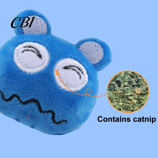 Soft Short Plush Cat Toy Ball Toy, Catnip Chew Cute Embroidered Face, Fun Play Accessory Stuffed Kitten Teething for Indoor Cats Biting Patting