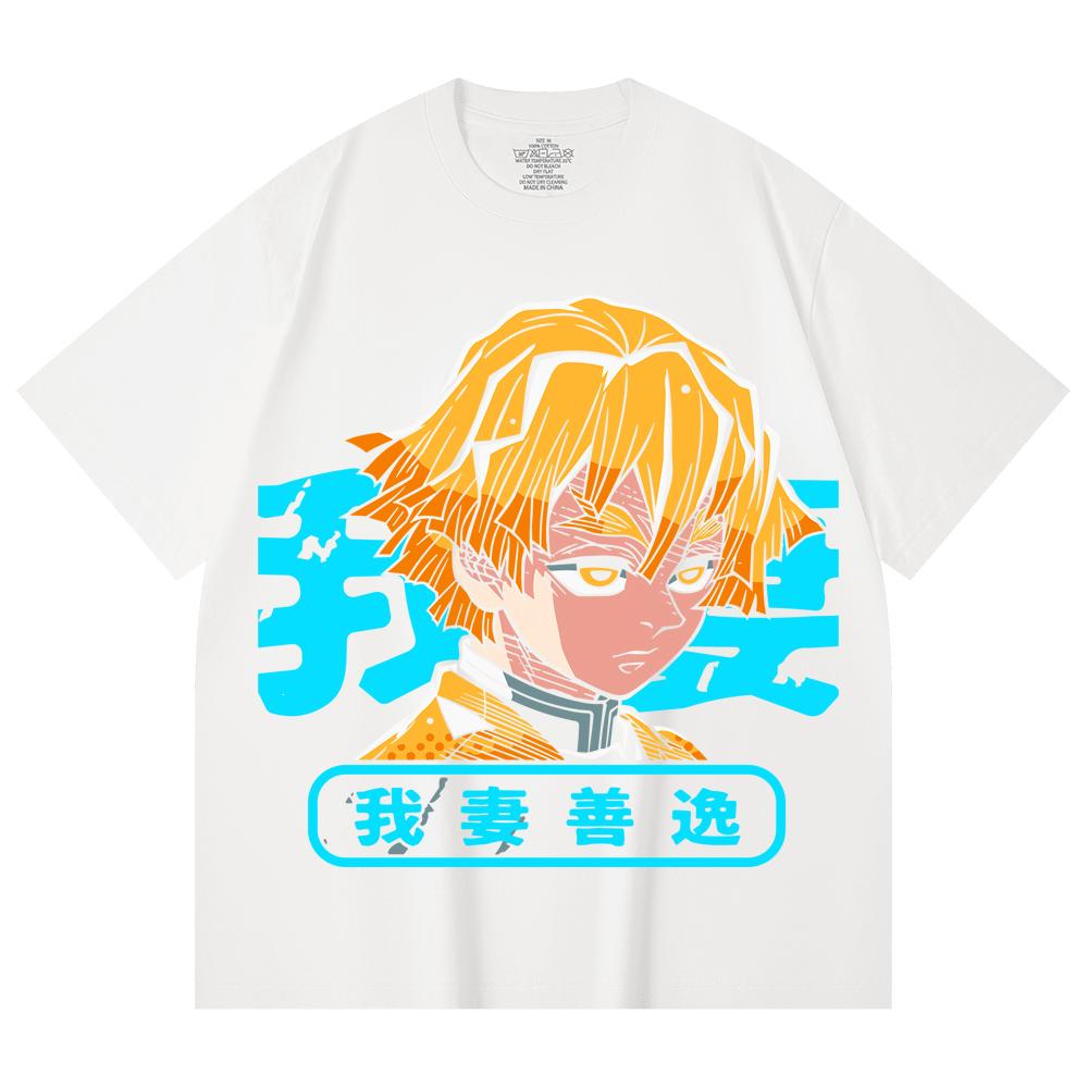 230 Gsm 100% Cotton Demon Slayer V100 Zenitsu Print Unisex Heavy Cotton T Shirt