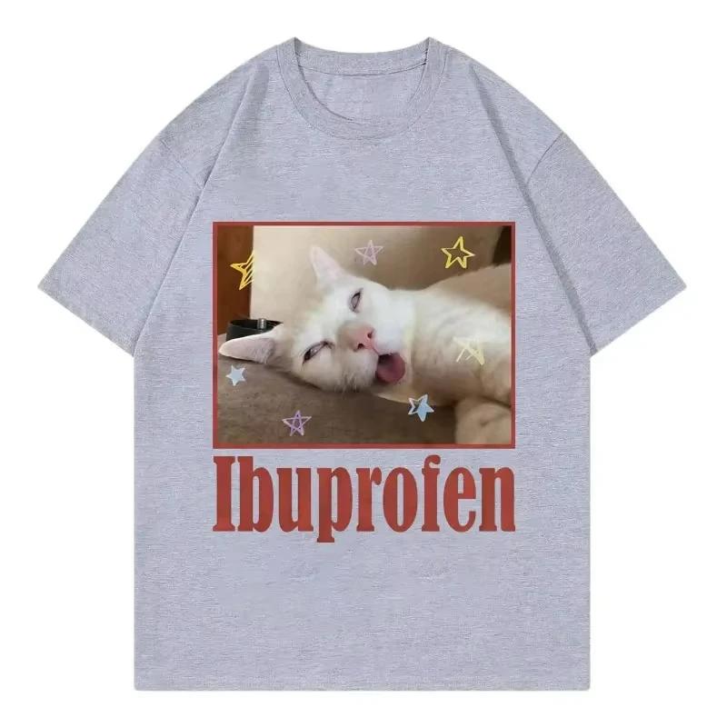 Fun Ibuprofen Cat Meme Print T-Shirt for Women Stylish and Cute Short-Sleeved T-Shirt Summer Casual Women's T-Shirt