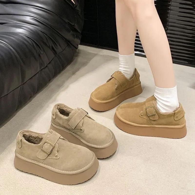 Thick-soled Velvet Boken Women's Shoes New Winter Brown Warm One-pedal Snow Boots Cotton Shoes