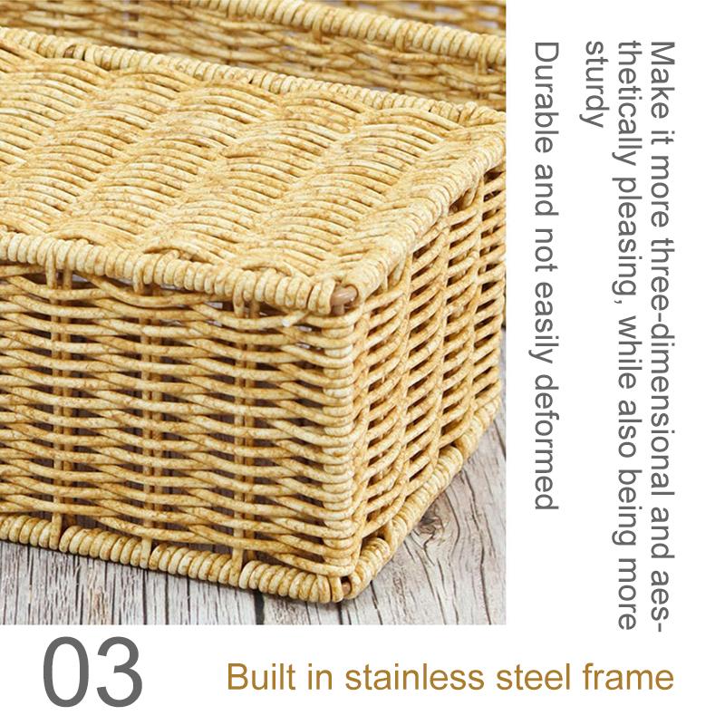1Pc PP Removable Hand-woven Practical Storage Basket Simple Storage Case Desktop Organizing Box Imitation Rattan