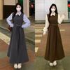 Large Size Fat Mm Fake Two Pieces Temperament Lapel Splicing High-end Sense Thin Long Dress Women's New Autumn Clothes