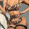 Zebra Pattern Mesh Lingerie - Sexy Three-Piece Set Available Now