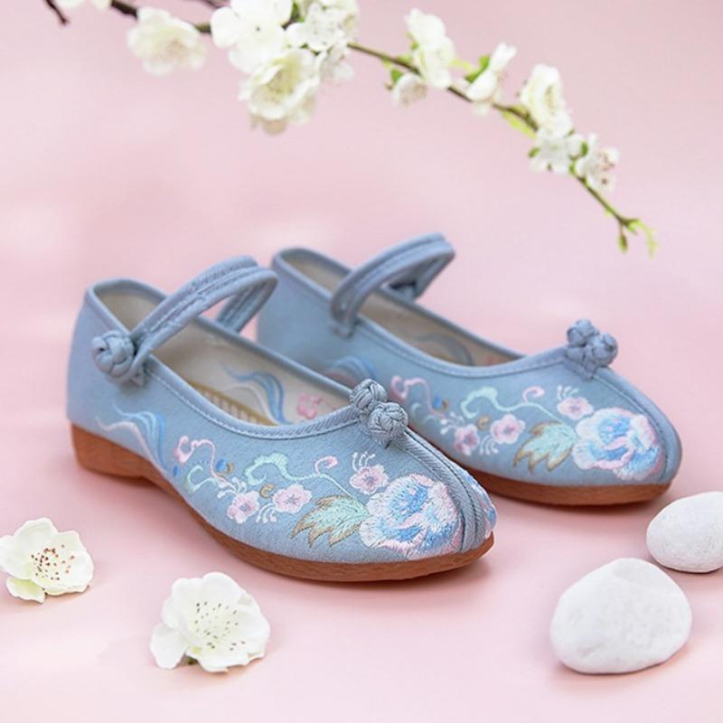 Hanfu-Schuhe mit Stickerei, Retro-Ethno-Stil für Zuhause, antikes Kostüm, bequeme und lässige Mutterschuhe