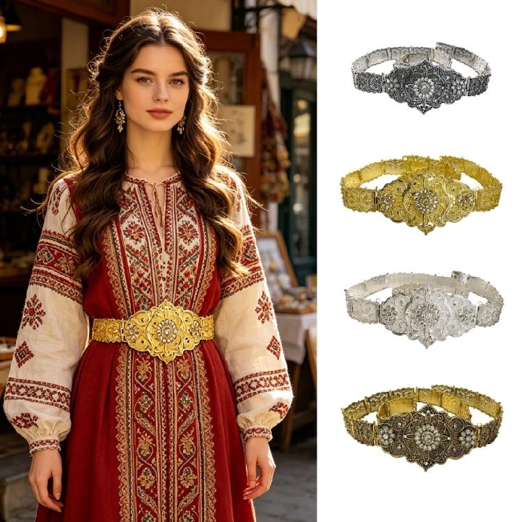 Sturdy Engraved Metal Belt Showcasing Exquisitely Caucasian Folk Art Design Celebration Girdle For Most Ages
