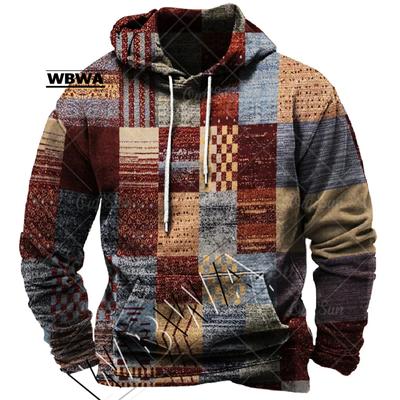 Vintage männer Hoodie Für Sweatshirt 3d Plaid Print Langarm Pullover Straße Mann Kleidung männer Übergroße Mit Kapuze Pullover 2023