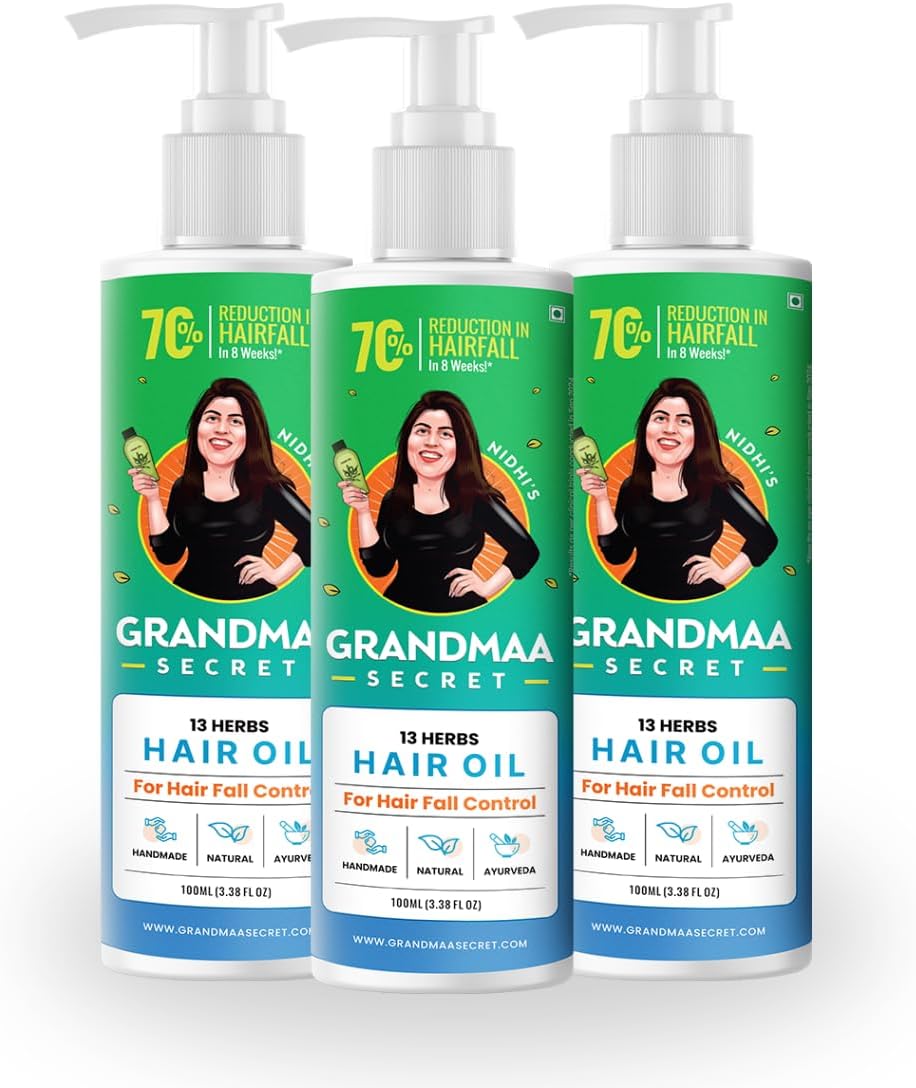 Масло для волос NIDHI S GRANDMAA SECRET 13 Herbs - Масло для волос ручной работы - Масло для контроля выпадения волос для сухих поврежденных волос - 100 мл (Упаковка из 3 бутылок) Pack of 3