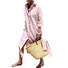 Women Dress Shirt Type Turn-down Collar Three-quarter Sleeves A-line Single-breasted Lace-up High Waist Casual