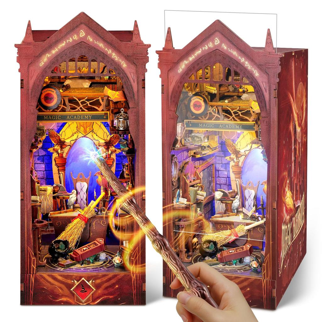 FUNPOLA 3D Puzzle Book Nook Wooden DIY Magical Miniature Dollhouse Bookshelf Display Craft 221 for and Middle Schoolers Kit, Puzzle, Organizer,