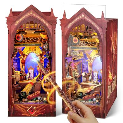 FUNPOLA Puzzle 3D Book Nook Drewniany DIY Magiczny Miniaturowy Domek dla Lalek Półka Ekspozycyjna Rękodzieło 221 dla i Uczniów Gimnazjum Zestaw, Puzzle, Organizer,
