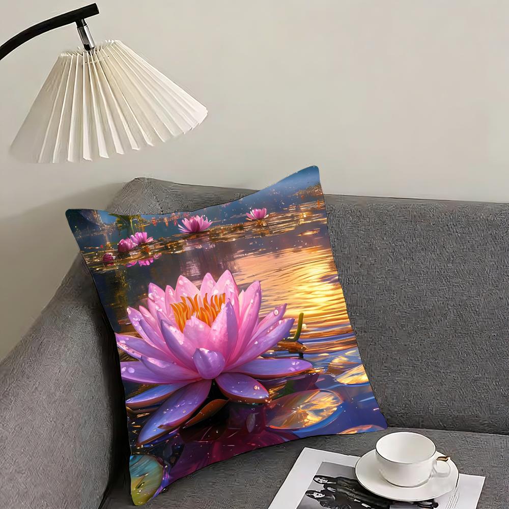 Lotus Fashion Cushion Cover Pillowcase Ultra Soft Skin Friendly Fabric Cloud Like Comfort  Concealed Zipper