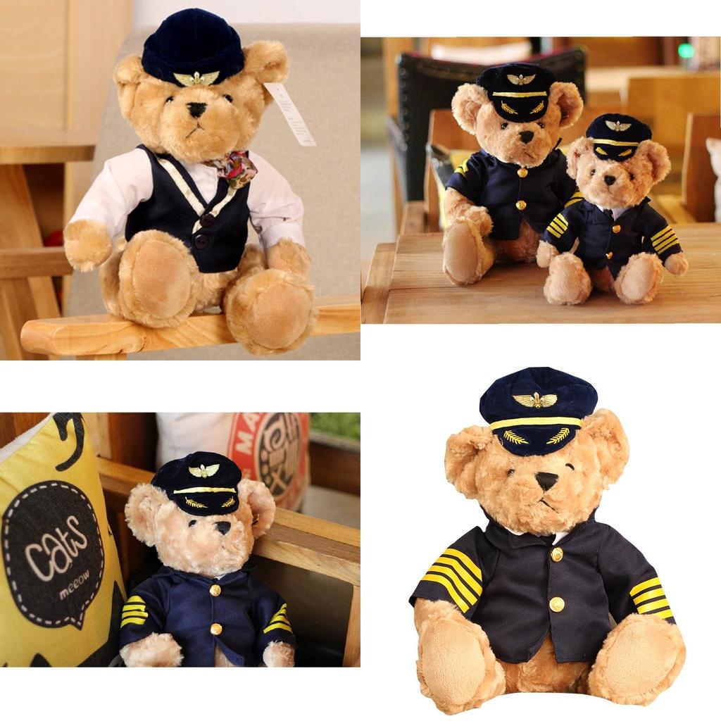 Cute Captain Teddy Bear Plush Toy For Kids And Aviation Enthusiasts