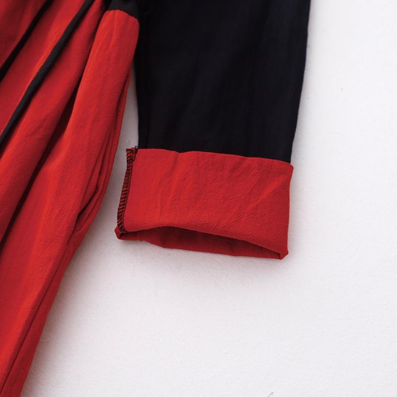 Solid Color Cotton and Linen Fan Dress Women's 2025 Spring New Lace-up Waist Long-sleeved Ethnic Temperament Long Skirt