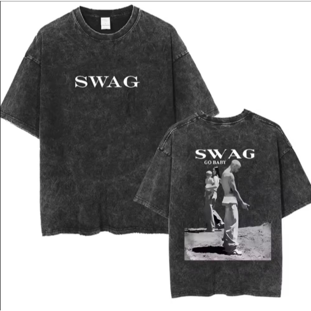 Винтажная стираная футболка SWAG Tour Унисекс Хип-хоп Готика Футболки с коротким рукавом Унисекс Одежда для поп-музыки Футболка S