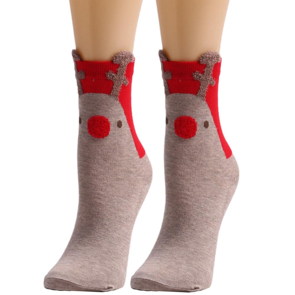 Women' Mid-Tube Warm Socks 3D Santa Claus Elk Print Soft Breathable Christmas Socks
