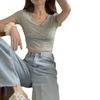 Women’s Floral V-Neck Slim-Fit Crop Top – 2025 Korean Summer Style