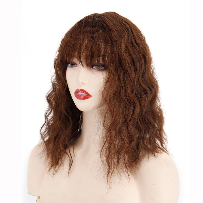 MISS WIG Women Natural Curly Hair Extensions with Bangs Short Wig Synthetic Fiber Corn Perm Hair Piece Cosplay Party Daily Use