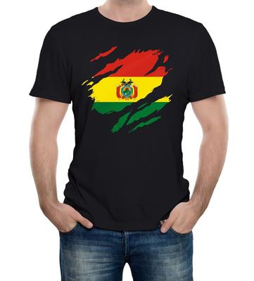T-shirt da uomo con bandiera della Bolivia strappata Supporto Nazionale Boliviano Olimpiadi Coppa del Mondo