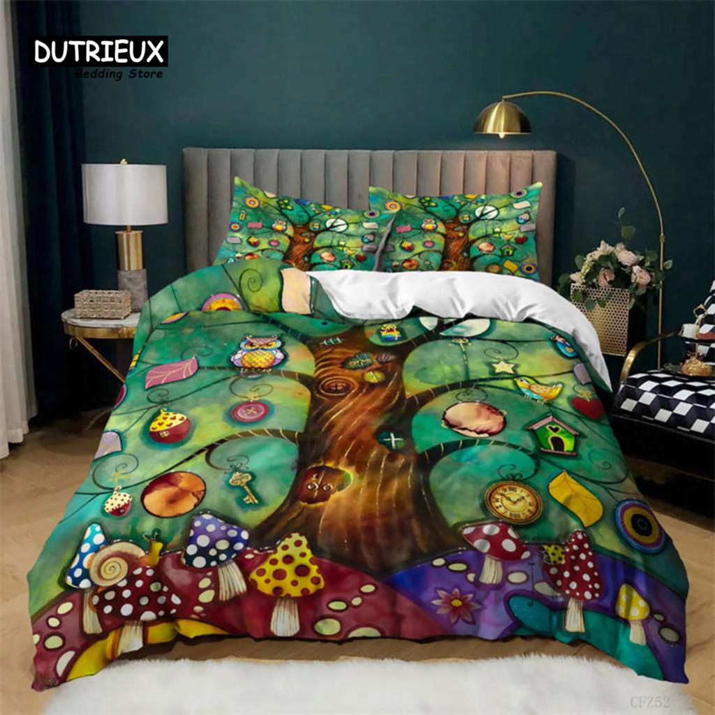 Nature Tree of Life Duvet Cover Microfiber Mystery Gothic Bedding Set Exotic Celtic Knot Quilt Cover King Queen For Kids Adults